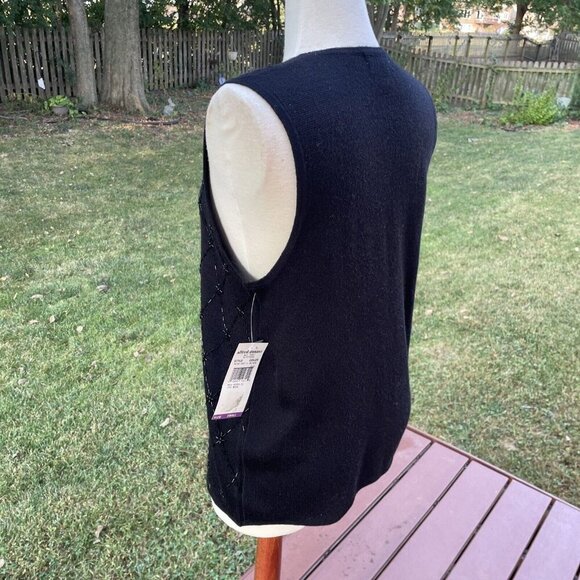 Alfred Dunner Womens Black Knit Vest W/ Button Front & Embellished Diamond Desig - Picture 4 of 6